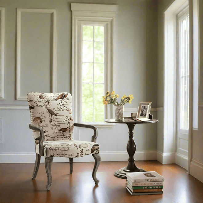 Hand-Carved Birch Wood Queen Anne Style Accent Chair