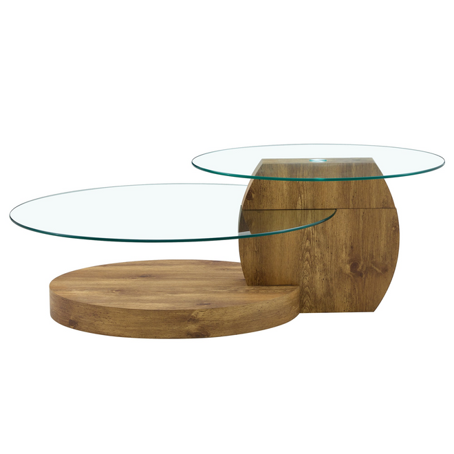 Modern Natural Wood Grain Double Layer Coffee Table - Versatile Design, Multiple Colors, MDF and Reinforced Glass