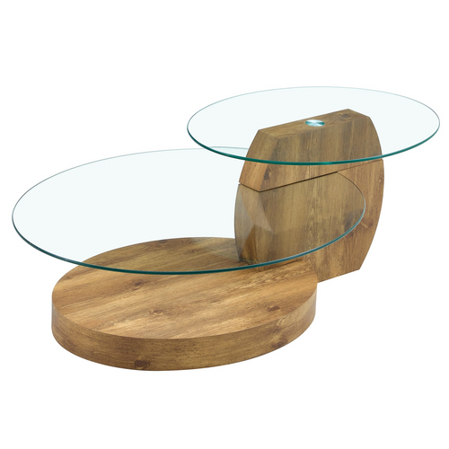 Modern Natural Wood Grain Double Layer Coffee Table - Versatile Design, Multiple Colors, MDF and Reinforced Glass