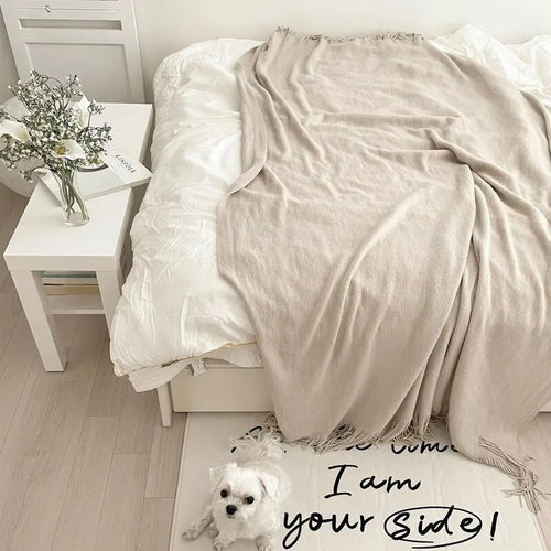 Faux-Cashmere Lightweight Fringed Throw Blanket - The Finishing Touch Decor