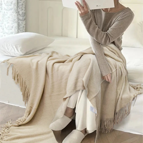 Faux-Cashmere Lightweight Fringed Throw Blanket - The Finishing Touch Decor