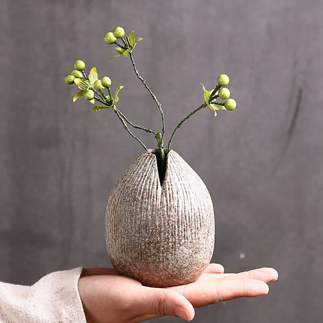 European Cave Stone Vase Ceramics Modem Flower Vase Living Room Bedroom Decoration Art Ornament Gift Zen Japanese Desktop Decor