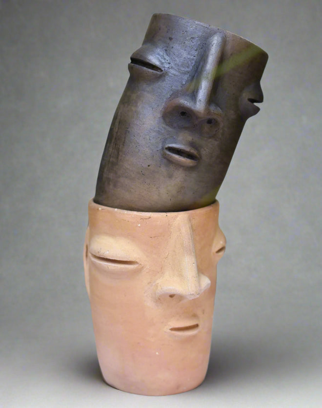 Oaxacan Tribal Face Glass Cup or Planter Vase