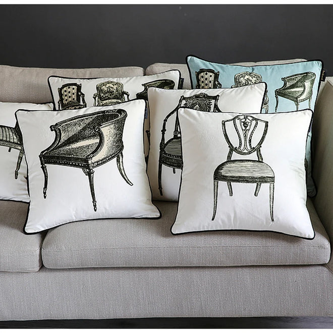 Medicci Home White Velour Cushion Cover Super Soft Velvet Accent Couch Imprint Mid-Century Modern Design Big Pillow Case 50x50cm