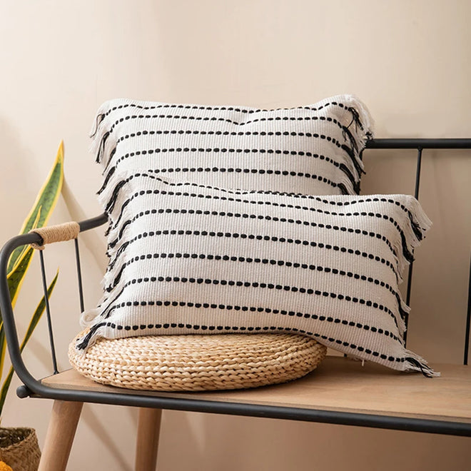 Cotton Throw Pillow Boho Covers with Tassels - The Finishing Touch Decor