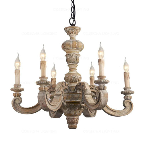Roman Pillar Light Carved Wooden & Iron Italian Murano Vintage-Style Hanging Chandelier - The Finishing Touch Decor