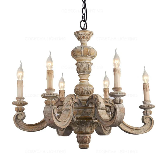 Roman Pillar Light Carved Wooden & Iron Italian Murano Vintage-Style Hanging Chandelier - The Finishing Touch Decor