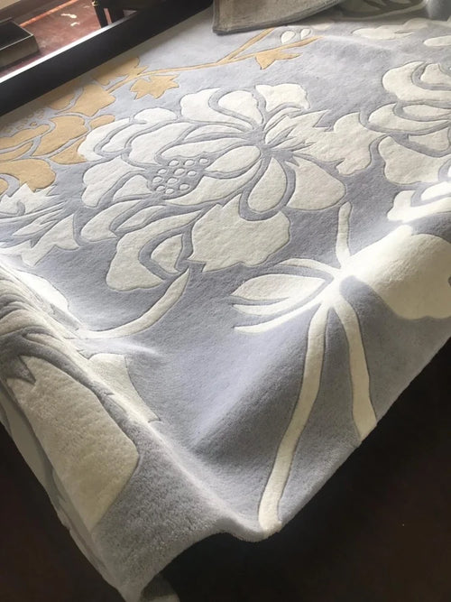 Grey Floral Pattern Thick Domestic Wool Area Rug