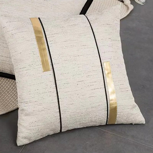 Ivory Cover Black & Gold Stripe Modern Jacquard Throw Pillows Covers - The Finishing Touch Decor