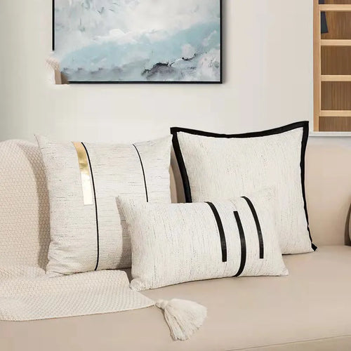 Ivory Cover Black & Gold Stripe Modern Jacquard Throw Pillows Covers - The Finishing Touch Decor