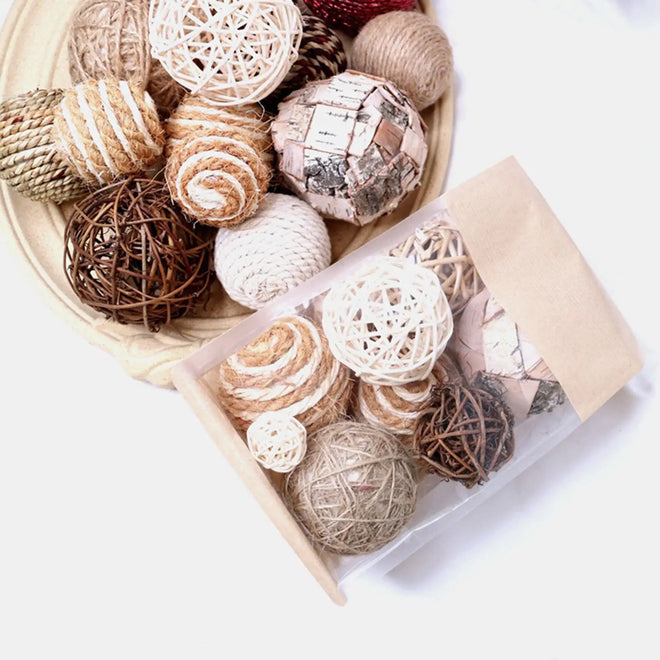 Natural Rattan Assorted Woven Wicker Balls - The Finishing Touch Decor