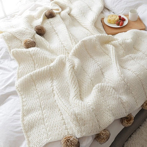 Chunky Knit Faux Fur Pompom Chenille Throw Blanket - The Finishing Touch Decor