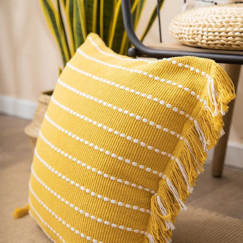 Cotton Throw Pillow Boho Covers with Tassels - The Finishing Touch Decor