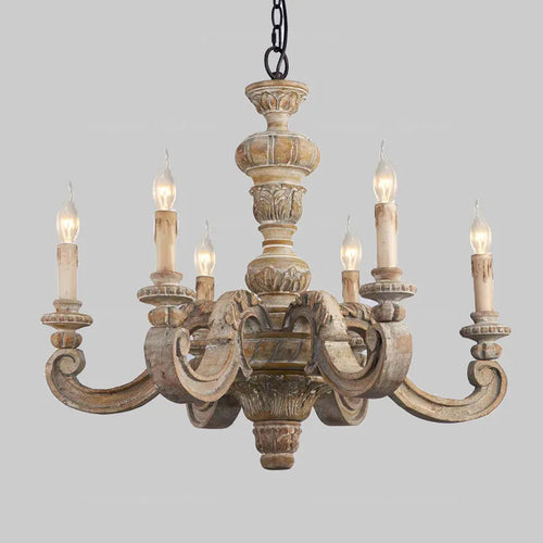 Roman Pillar Light Carved Wooden & Iron Italian Murano Vintage-Style Hanging Chandelier - The Finishing Touch Decor