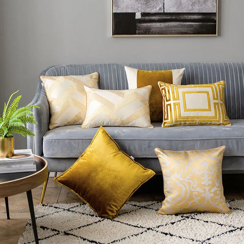 Modern Gold Geometric Velvet & Satin Throw Pillow Cover - The Finishing Touch Decor