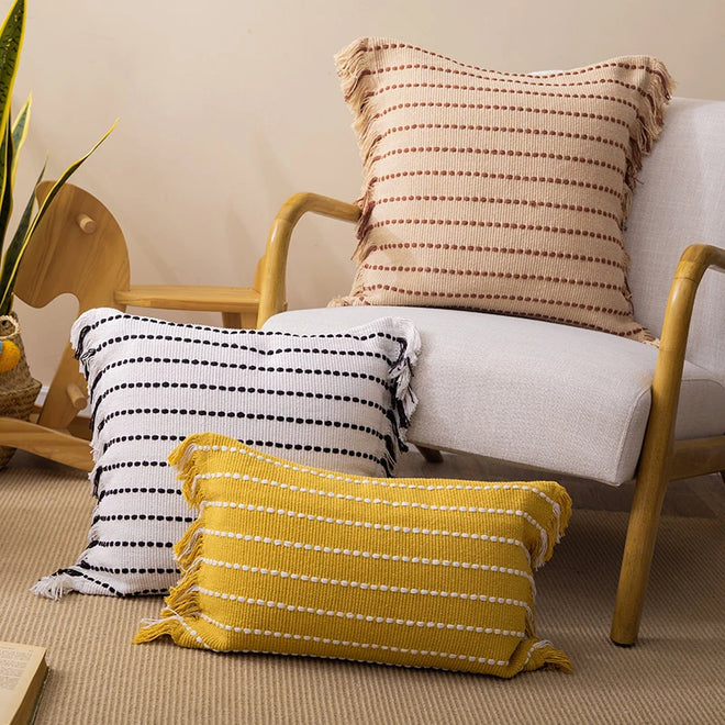 Cotton Throw Pillow Boho Covers with Tassels - The Finishing Touch Decor