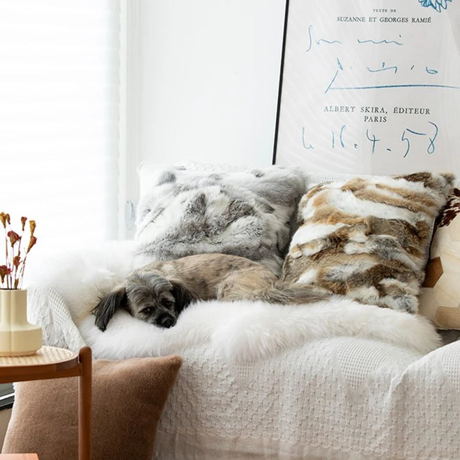 Soft Authentic Rabbit Fur Throw Pillow Covers