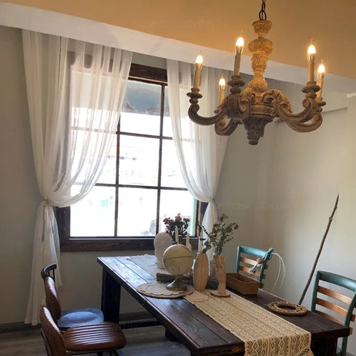 Roman Pillar Light Carved Wooden & Iron Italian Murano Vintage-Style Hanging Chandelier - The Finishing Touch Decor