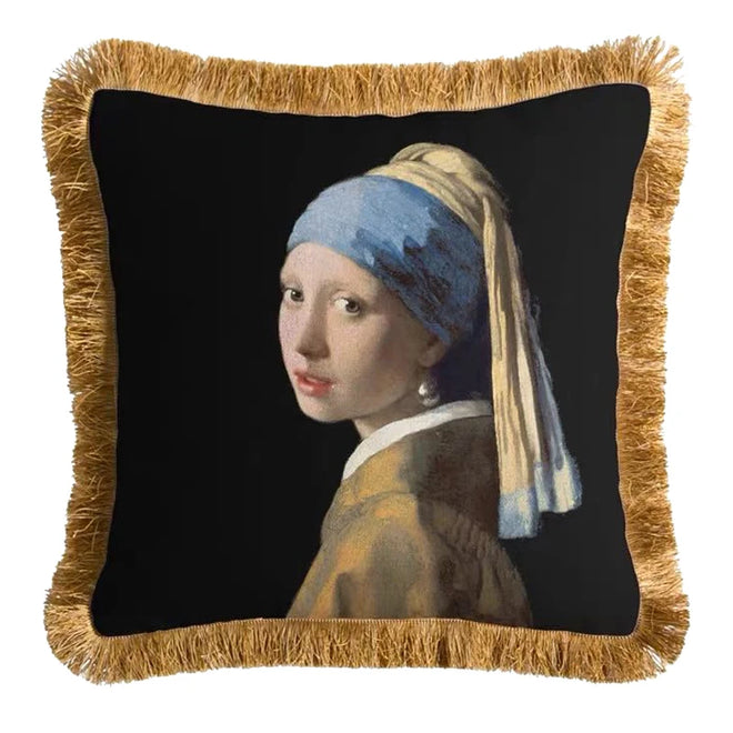 Luxury "Girl With A Pearl Earring" Throw Pillow Cover - The Finishing Touch Decor
