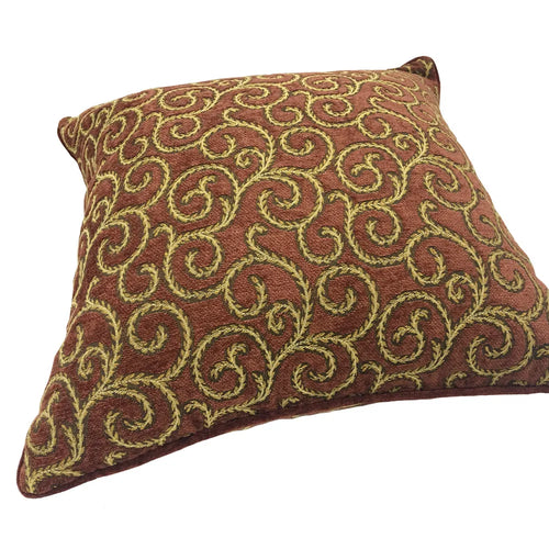 Traditional Small Floral Jacquard Brick Red Chenille Square Cushion Cover 45 x 45 cm Pillows Case Sofa Soft Heavy Deco Cushion