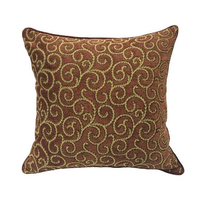 Traditional Small Floral Jacquard Brick Red Chenille Square Cushion Cover 45 x 45 cm Pillows Case Sofa Soft Heavy Deco Cushion