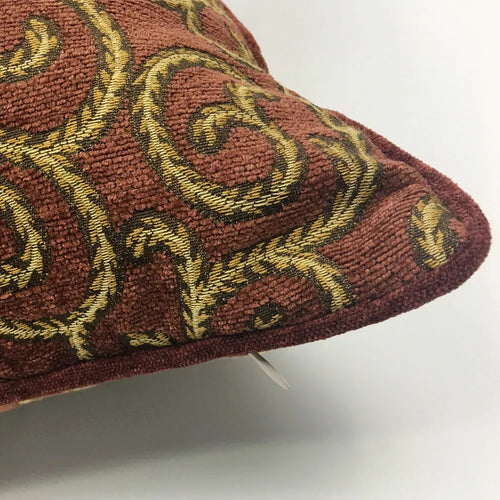Traditional Small Floral Jacquard Brick Red Chenille Square Cushion Cover 45 x 45 cm Pillows Case Sofa Soft Heavy Deco Cushion