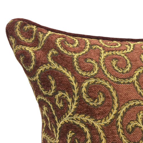 Traditional Small Floral Jacquard Brick Red Chenille Square Cushion Cover 45 x 45 cm Pillows Case Sofa Soft Heavy Deco Cushion
