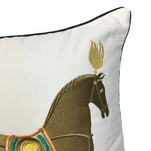 Modern Embroidery Horse Designer Pillow Case Sofa Cushion Cover White Canvas Home Bedding Decorative 45 x 45cm Sell by Piece