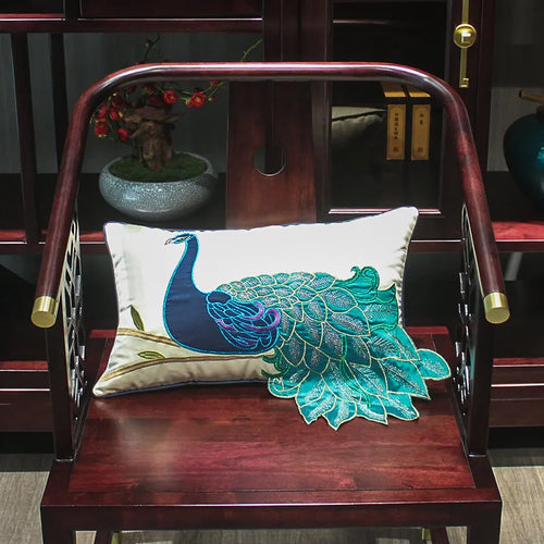 Embroidered Gorgeous Peacock Design Throw Pillow Cover - The Finishing Touch Decor