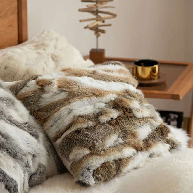 Soft Authentic Rabbit Fur Throw Pillow Covers
