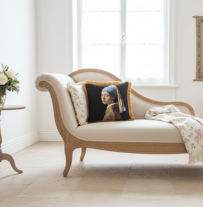 Luxury "Girl With A Pearl Earring" Throw Pillow Cover - The Finishing Touch Decor