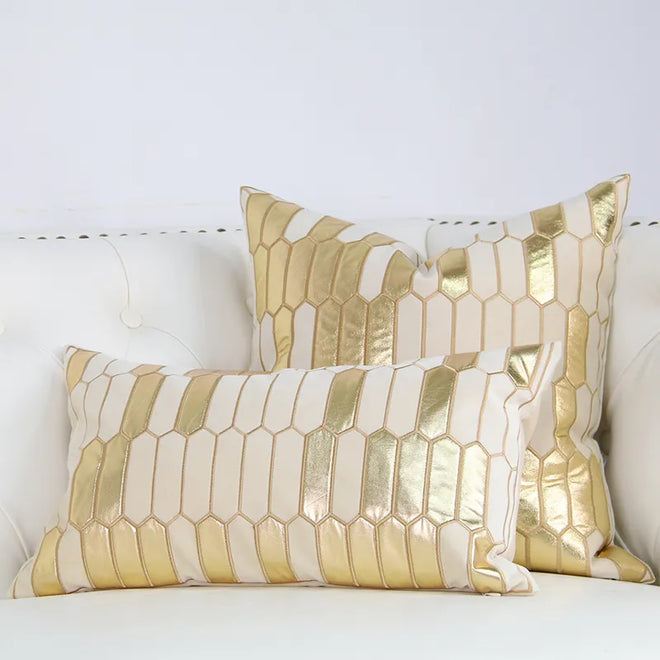 White & Gold Honeycomb Pattern Glam Throw Pillow Cover - The Finishing Touch Decor
