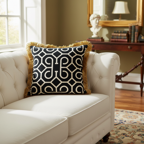 Gold Fringed Black Luxury Throw Pillow Covers