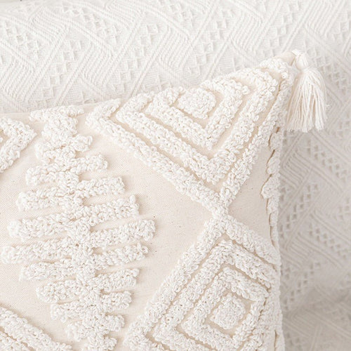 Neutral Ivory Linen Tufted Shams Geometric Pattern Nordic Throw Pillow Covers - The Finishing Touch Decor