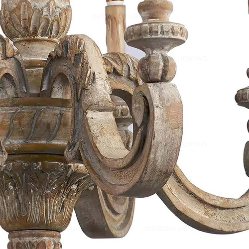 Roman Pillar Light Carved Wooden & Iron Italian Murano Vintage-Style Hanging Chandelier - The Finishing Touch Decor