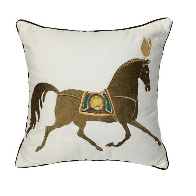 Modern Embroidery Horse Designer Pillow Case Sofa Cushion Cover White Canvas Home Bedding Decorative 45 x 45cm Sell by Piece
