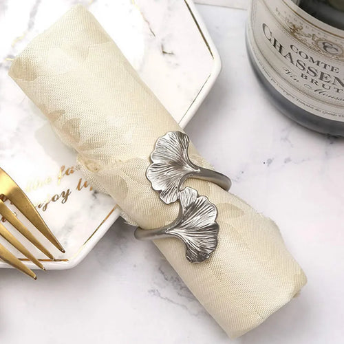 Ginkgo Leaf Rose Gold Silver Handmade Metal Napkin Ring Buckles - The Finishing Touch Decor