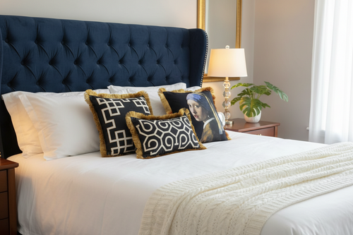 Gold Fringed Black Luxury Throw Pillow Covers