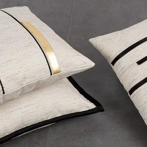 Ivory Cover Black & Gold Stripe Modern Jacquard Throw Pillows Covers - The Finishing Touch Decor