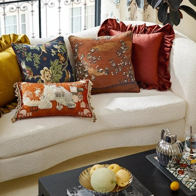 Spanish Burgundy Orange Print Throw Pillow Covers - The Finishing Touch Decor