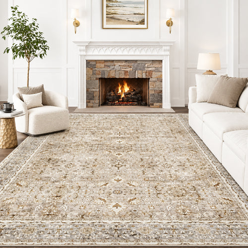 Classic Neutral Print Traditional Pattern Area Rug