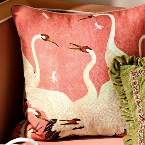 Chenille Crane Print Cottage Throw Pillows