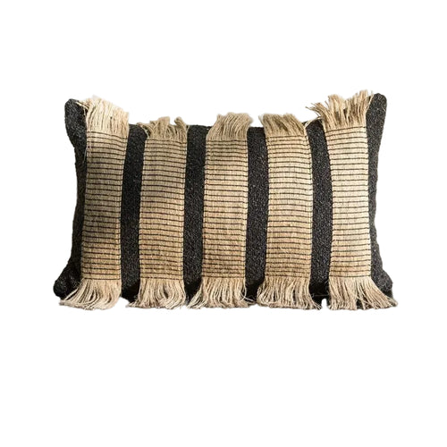 Luxury hemp rope striped throw pillow cover by The Finishing Touch Decor, featuring natural hemp with bold striped pattern.