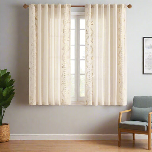 Linen Curtains for Bedroom Floral Curtains 63 Inch Length Linen Blend Beige Embroidered Drapes Farmhouse