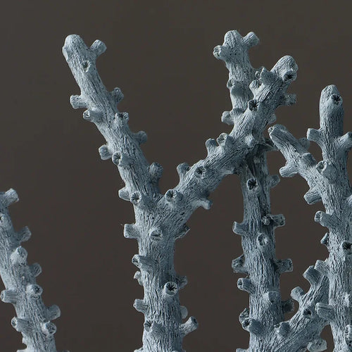 Blue resin simulated coral branch sculpture, table art piece with intricate coral design for home decor.