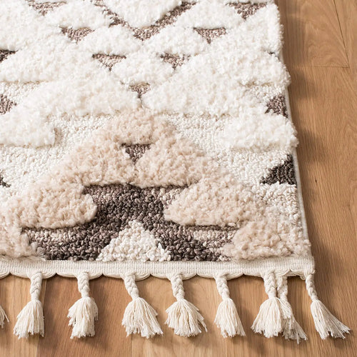 Moroccan Shag Ivory & Brown Thick Boho Tasseled Area Rug - The Finishing Touch Decor