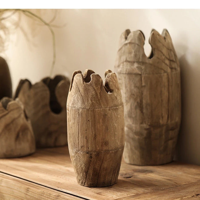 Raw Carved Paulownia Wood Irregular Edge Vase - The Finishing Touch Decor