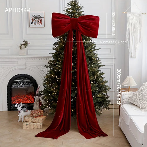 Large red velvet Christmas holiday decorative bow from The Finishing Touch Decor, measuring 78 inches for festive holiday decor.