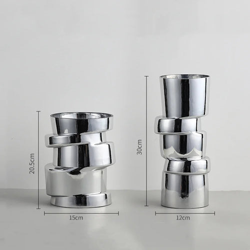 Displaced Stacked Round Silver Glass Geometric Vase - The Finishing Touch Decor