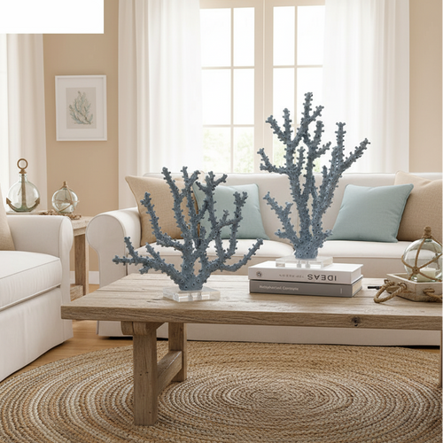 Light Blue Resin Coral Table Sculpture